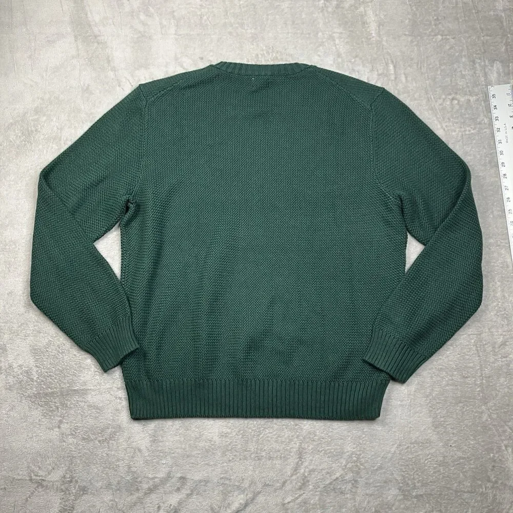J Crew Sweater Mens S Green Crewneck Premium Basket-stitch Business Casual
